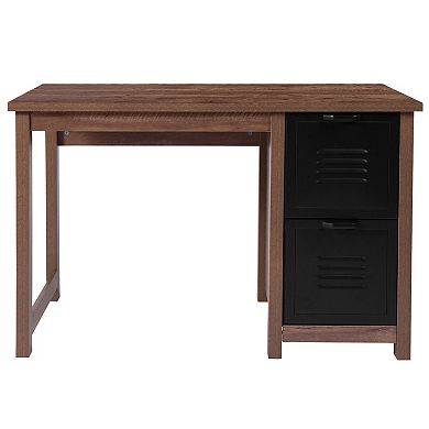 Flash Furniture Crosscut Oak Wood Grain Finish Computer Desk with Metal Drawers