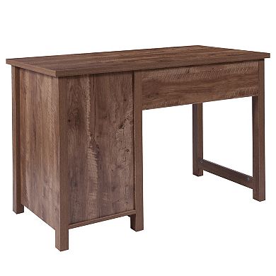 Flash Furniture Crosscut Oak Wood Grain Finish Computer Desk with Metal Drawers