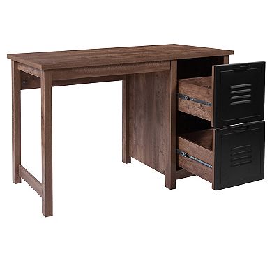 Flash Furniture Crosscut Oak Wood Grain Finish Computer Desk with Metal Drawers