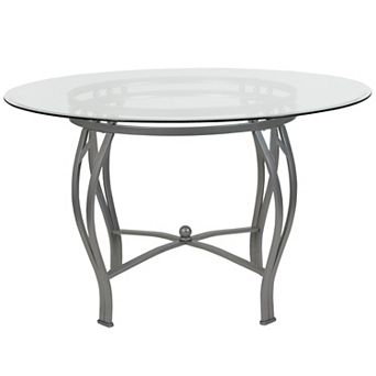Flash Furniture Syracuse 48'' Round Glass Dining Table with Bowed Out Metal Frame