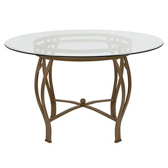 Flash Furniture Syracuse 48'' Round Glass Dining Table with Bowed Out Metal Frame