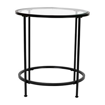 Flash Furniture Glass Living Room End Table with Round Metal Frame