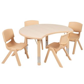 Flash Furniture 25.125"W x 35.5"L Crescent Plastic Adjustable Kids Table Set - 4 Chairs