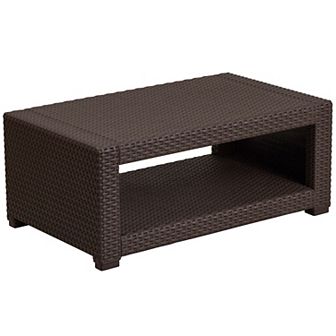 Flash Furniture Chocolate Brown Faux Rattan Coffee Table - Outdoor Accent Table - Patio Table