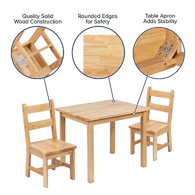 Flash Furniture Kids 3 Piece Solid Hardwood Table and Chair Set for Playroom, Kitchen