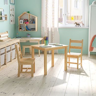 Flash Furniture Kids 3 Piece Solid Hardwood Table and Chair Set for Playroom, Kitchen