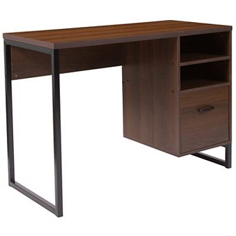 Flash Furniture Rustic Coffee Wood Grain Finish Computer Desk with Metal Frame