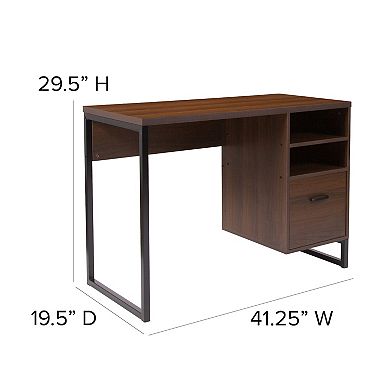 Flash Furniture Rustic Coffee Wood Grain Finish Computer Desk with Metal Frame