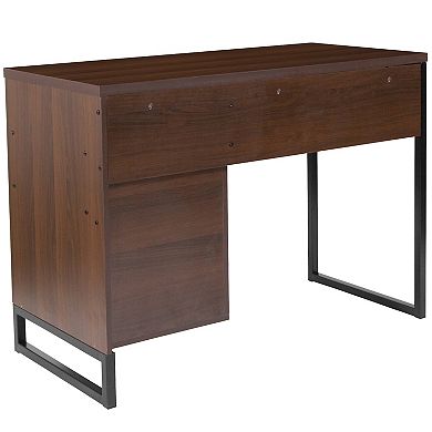 Flash Furniture Rustic Coffee Wood Grain Finish Computer Desk with Metal Frame