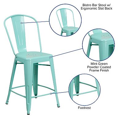 Flash Furniture 24'' High Metal Indoor-Outdoor Counter Height Stool with Back