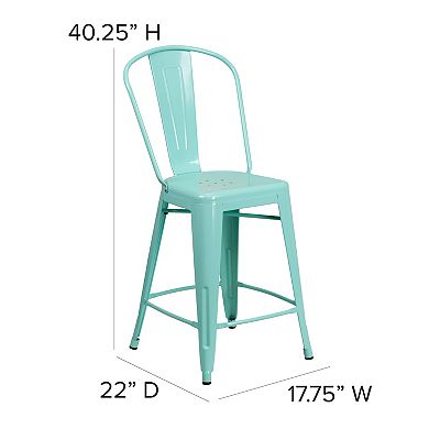 Flash Furniture 24'' High Metal Indoor-Outdoor Counter Height Stool with Back