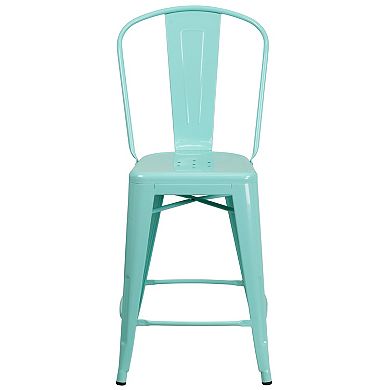 Flash Furniture 24'' High Metal Indoor-Outdoor Counter Height Stool with Back