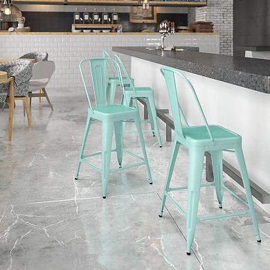Flash Furniture 24'' High Metal Indoor-Outdoor Counter Height Stool with Back
