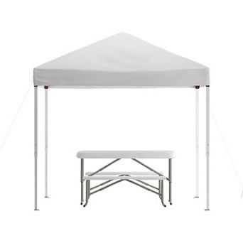 Flash Furniture 8' x 8' Pop Up Canopy with Carry Bag and Folding Table with Benches Set