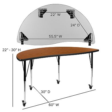 Flash Furniture Mobile 60" Half Circle Wave Collaborative Adjustable Height Activity Table