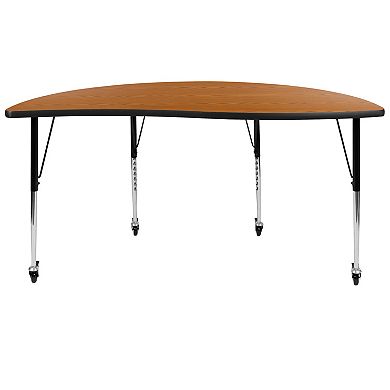 Flash Furniture Mobile 60" Half Circle Wave Collaborative Adjustable Height Activity Table