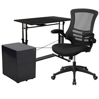 Flash Furniture 3 pc Office Set-Adjustable Desk, Ergonomic Mesh Office Chair, Filing Cabinet