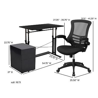 Flash Furniture 3PC Office Set-Adjustable Desk, Ergonomic Mesh Office Chair, Filing Cabinet