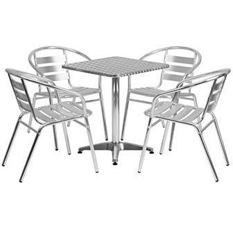 Flash Furniture 23.5" Square Aluminum Indoor-Outdoor Table Set with 4 Slat Back Chairs