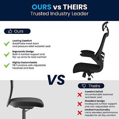 Flash Furniture High Back Mesh Ergonomic Chair with Chrome Plated Base and Flip-Up Arms