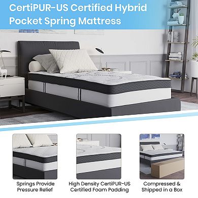 Flash Furniture Platform Bed Frame; Pocket Spring Mattress & Memory Foam Topper