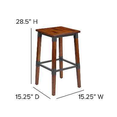 Flash Furniture 2 Pack Commercial Grade Rustic Industrial Style Backless Wood Barstool