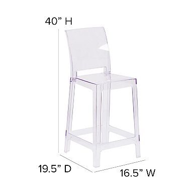 Flash Furniture Ghost Counter Stool with Square Back in Transparent Crystal - Wedding Chairs