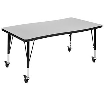 Flash Furniture Mobile 28"Wx47.5"L Wave Collaborative Grey Kids Adjustable Activity Table