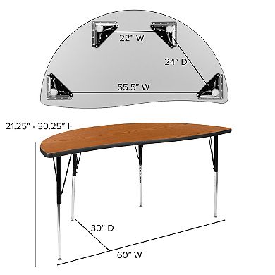 Flash Furniture 60" Half Circle Wave Collaborative Grey Adjustable Height Activity Table