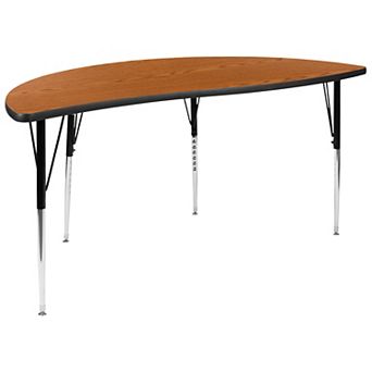 Flash Furniture 60" Half Circle Wave Collaborative Grey Adjustable Height Activity Table