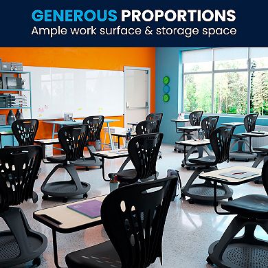 Flash Furniture Mobile Desk Chair - 360° Tablet Rotation and Storage Cubby