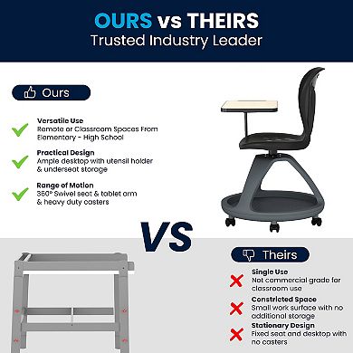 Flash Furniture Mobile Desk Chair - 360° Tablet Rotation and Storage Cubby