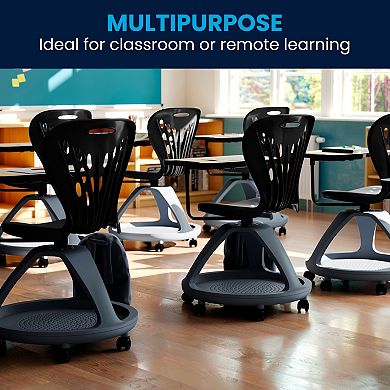 Flash Furniture Mobile Desk Chair - 360° Tablet Rotation and Storage Cubby