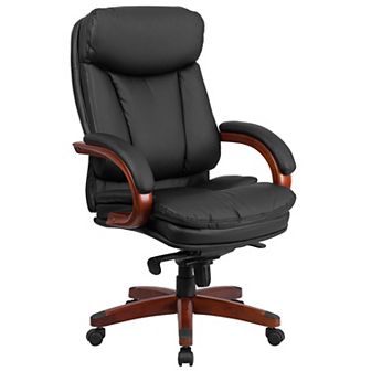 Flash Furniture High Back LeatherSoft Chair w/Synchro-Tilt Mechanism, Mahogany Wood Base