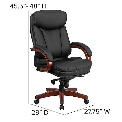 Flash Furniture High Back LeatherSoft Chair w/Synchro-Tilt Mechanism, Mahogany Wood Base