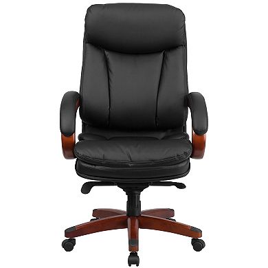 Flash Furniture High Back LeatherSoft Chair w/Synchro-Tilt Mechanism, Mahogany Wood Base