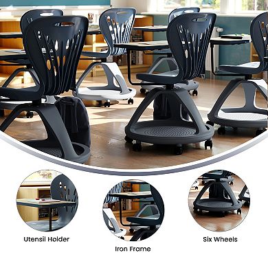 Flash Furniture Mobile Desk Chair - 360° Tablet Rotation and Storage Cubby
