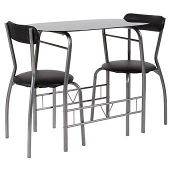 Flash Furniture Sutton 3 pc Space-Saver Bistro Set with Glass Top Table and Vinyl Chairs