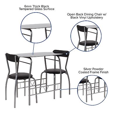 Flash Furniture Sutton 3 Piece Space-Saver Bistro Set with Glass Top Table and Vinyl Chairs