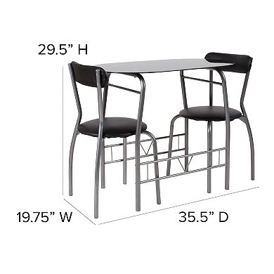 Flash Furniture Sutton 3 Piece Space-Saver Bistro Set with Glass Top Table and Vinyl Chairs