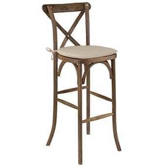 Flash Furniture 350lb. Rated Dark Antique Wood Cross Back Stackable Barstool with Cushion