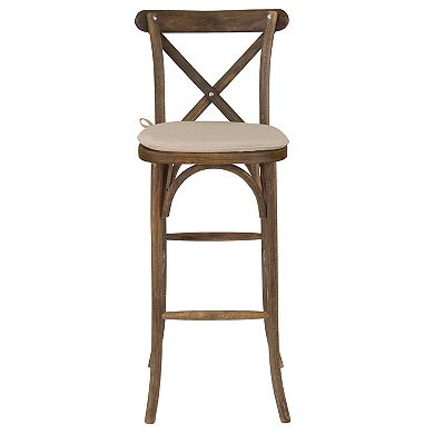 Flash Furniture 350lb. Rated Dark Antique Wood Cross Back Stackable Barstool with Cushion
