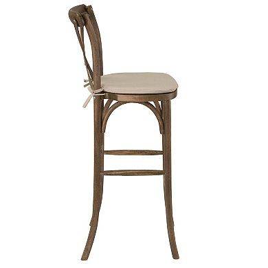 Flash Furniture 350lb. Rated Dark Antique Wood Cross Back Stackable Barstool with Cushion
