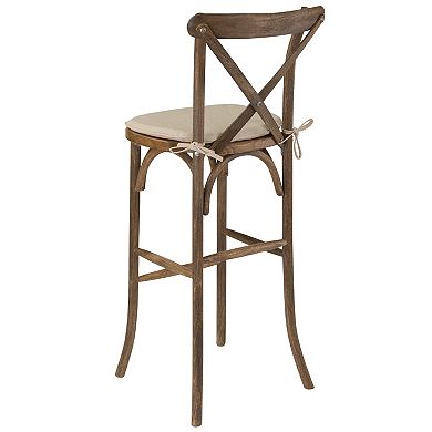 Flash Furniture 350lb. Rated Dark Antique Wood Cross Back Stackable Barstool with Cushion