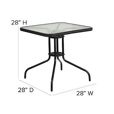 Flash Furniture 28'' Square Glass Metal Table with Rattan Edging and 4 Rattan Stack Chairs