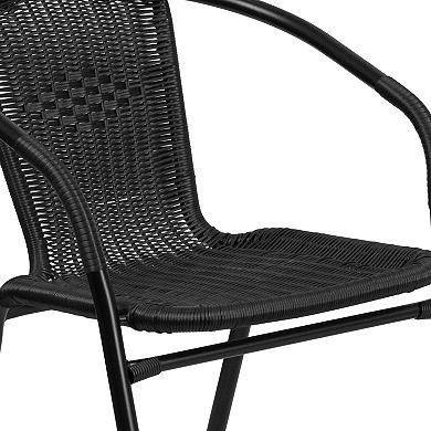 Flash Furniture 28'' Square Glass Metal Table with Rattan Edging and 4 Rattan Stack Chairs
