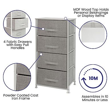 Flash Furniture 4 Drawer Vertical Storage Dresser with Wood Top & Fabric Pull Drawers