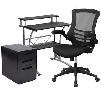 Flash Furniture 3 pc Office Set-Computer Desk, Ergonomic Mesh Office Chair, Filing Cabinet