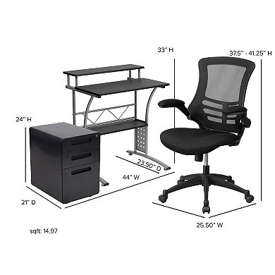 Flash Furniture 3PC Office Set-Computer Desk, Ergonomic Mesh Office Chair, Filing Cabinet