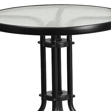 Flash Furniture 23.75" Round Glass Metal Table with 2 Rattan Stack Chairs